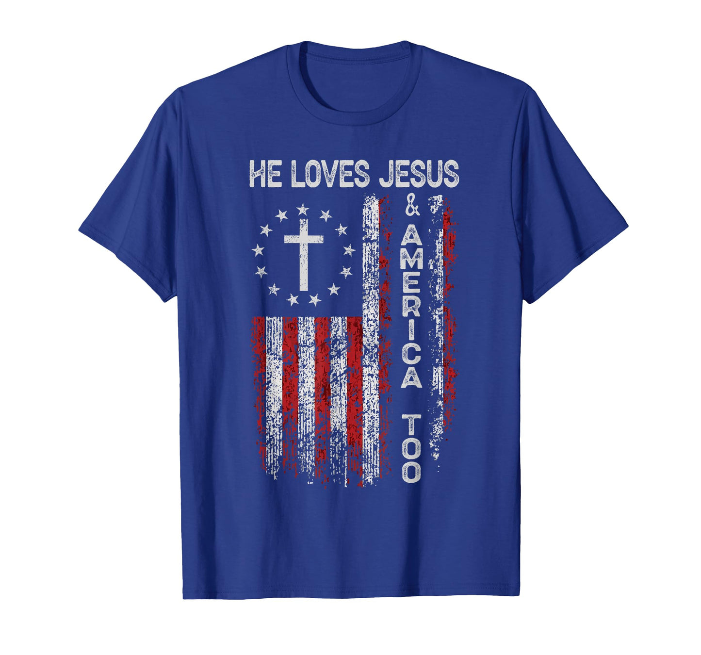 Mens He Loves Jesus and America Too Men USA T-Shirt
