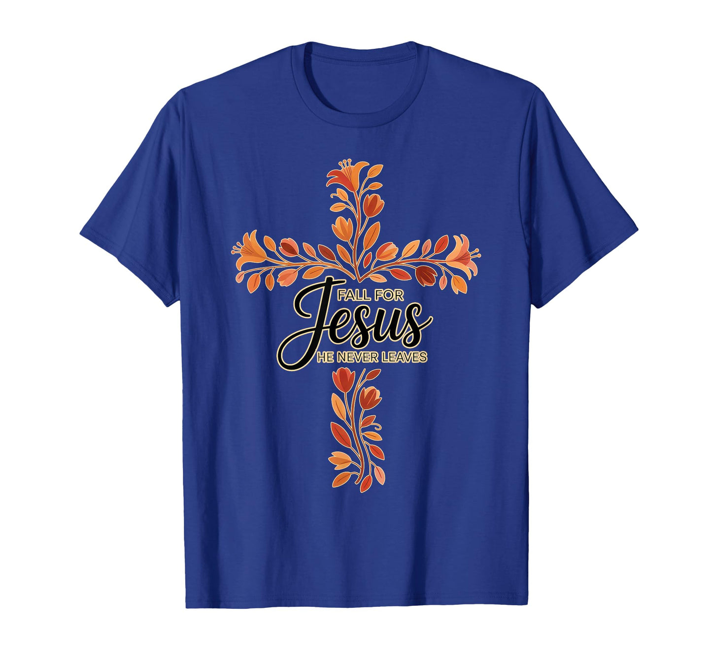 Fall for Jesus Cross with Floral Leaves Christian T-Shirt