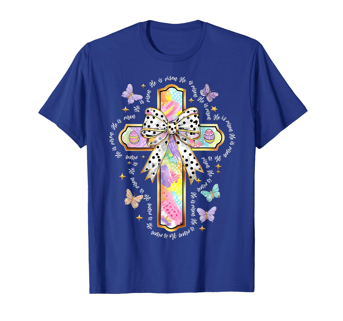 HUG.Artist Tees for Easter Day Unisex-Adults & Kids Christian Religious T-Shirt He Is Risen Easter Floral Cross Jesus T-Shirt Black Small