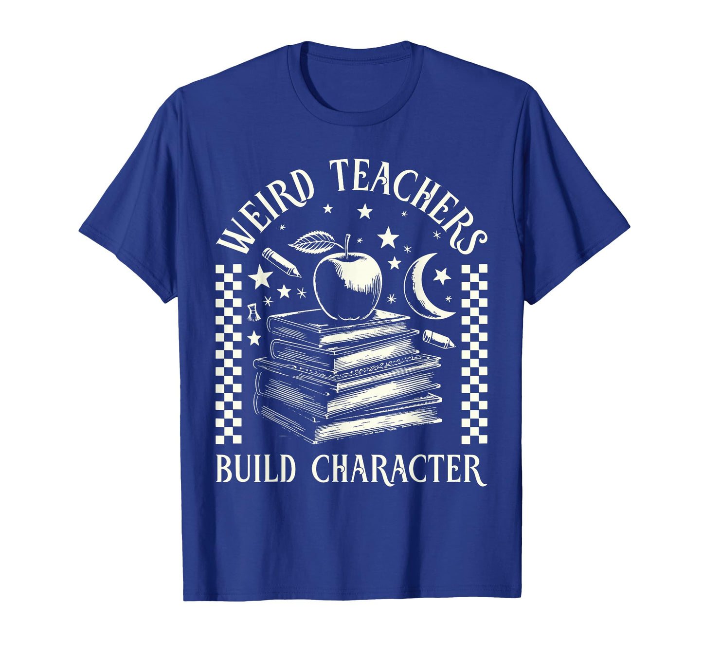 Retro Weird Teachers Build Character Book Stars Moon Teacher T-Shirt