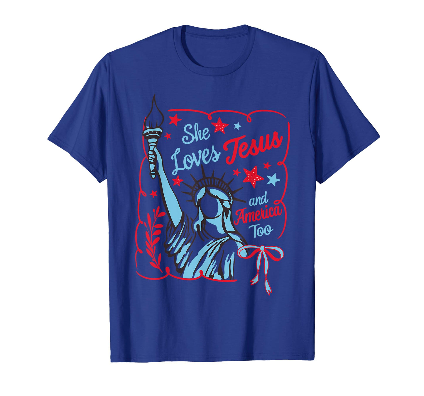 She Loves Jesus And America Too Christian Lover 4th Of July T-Shirt