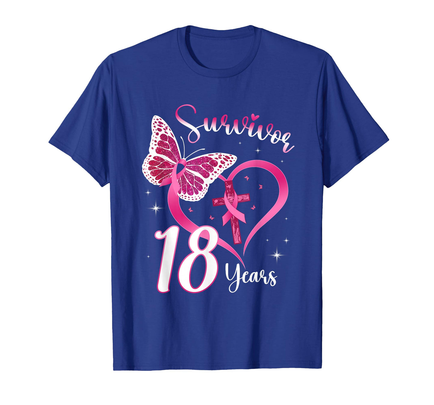 Breast Cancer Survivor Pink Ribbon Butterfly 18 Years Gift T-Shirt