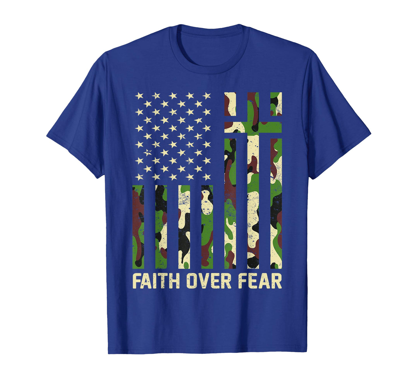 Faith Over Fear Christian Americn Flag Camouflage Patriotic T-Shirt