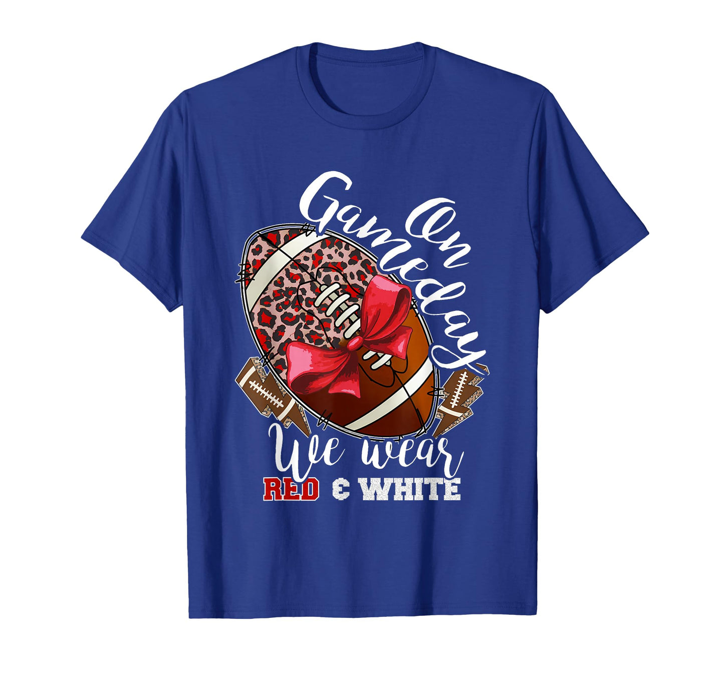 On Gameday Football We Wear Red and White School Spirit T-Shirt