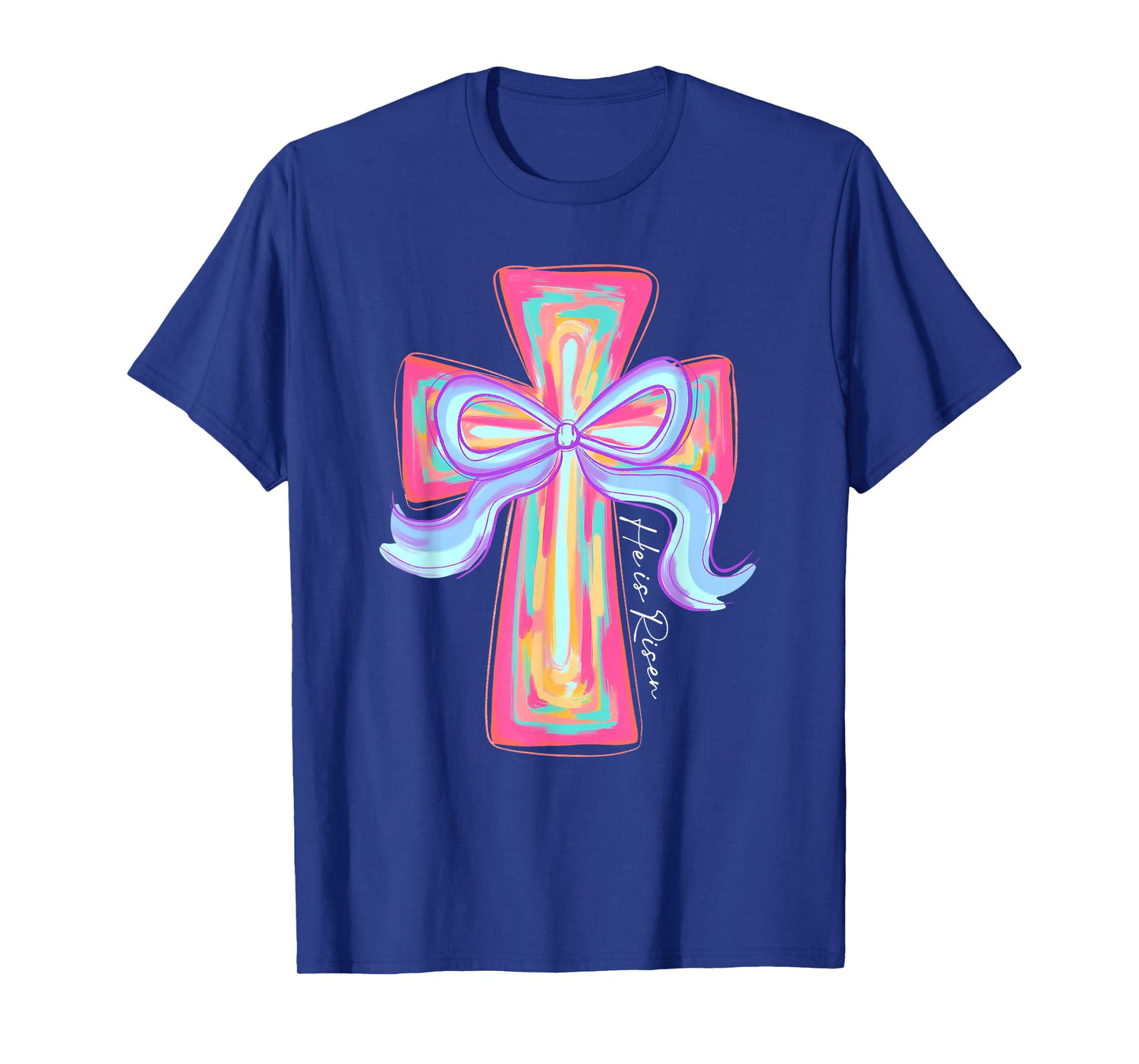 He Is Risen Jesus Christian Cross Coquette Bow Happy Easter T-Shirt