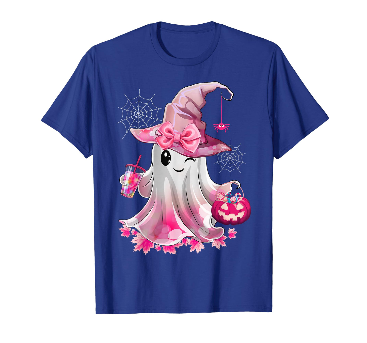 Cute Ghost Drinking Coffee Halloween Ghost Ice Coffee Womens T-Shirt