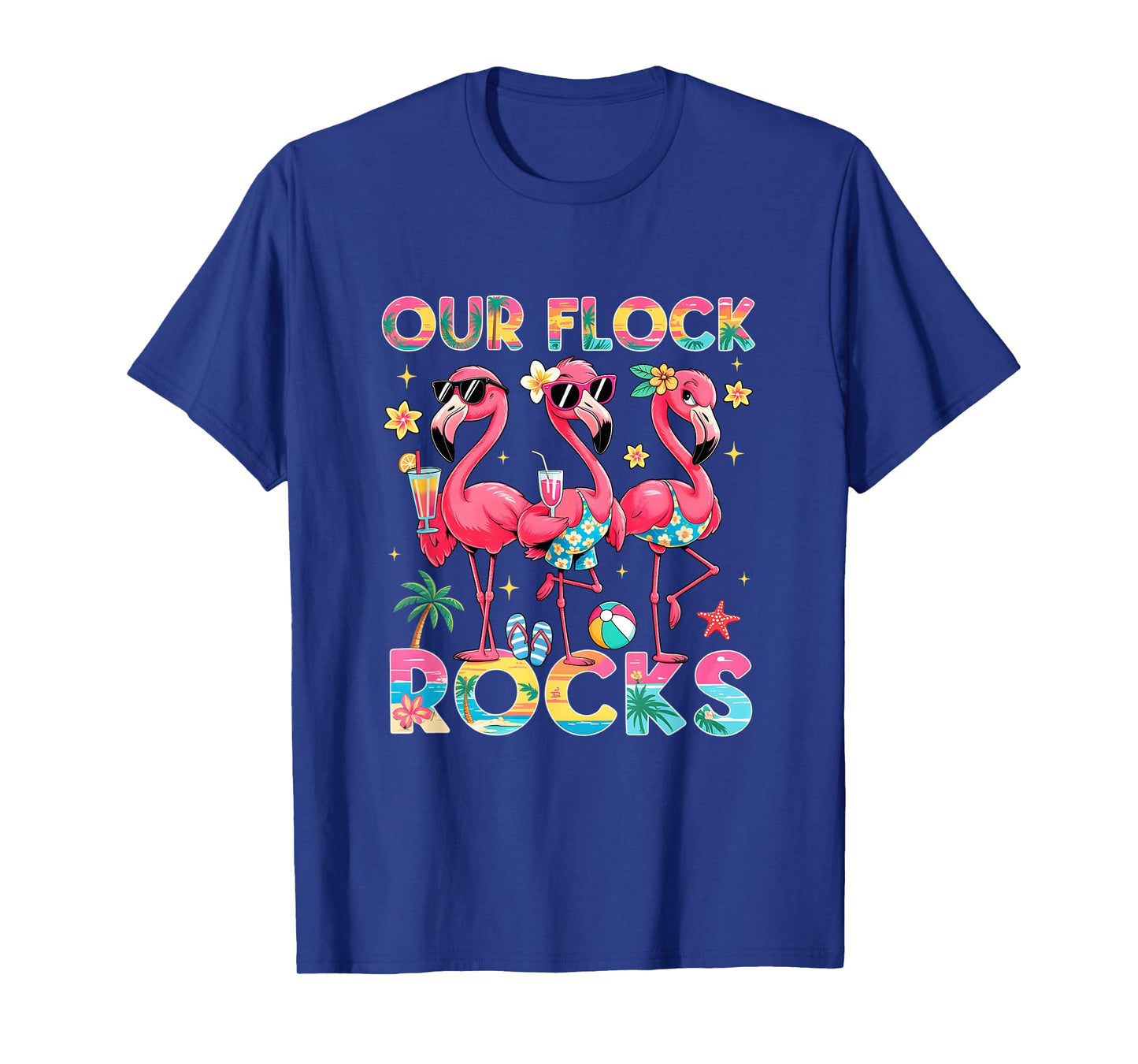 Our Flock Rocks Flamingo Summer Vacation Family Matching T-Shirt