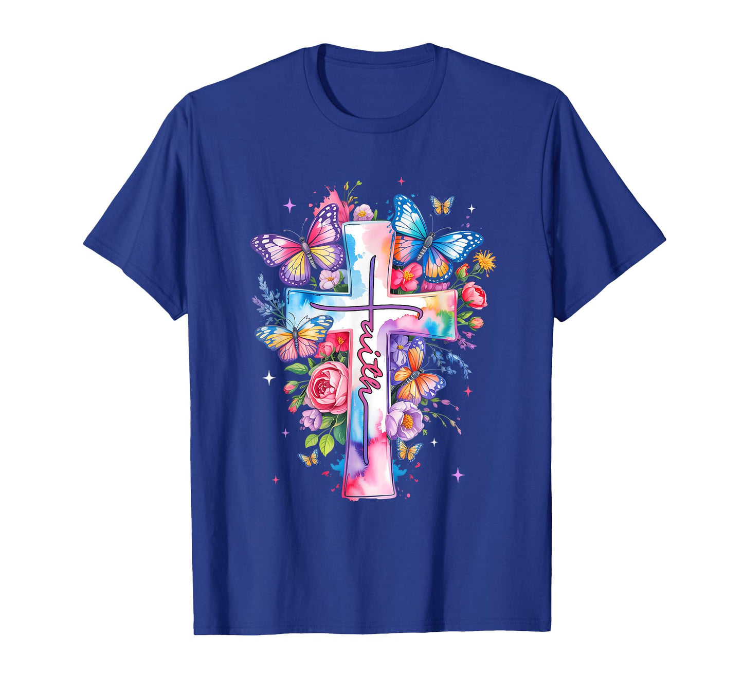 Faith Cross Floral Butterflies Christ Flowers Religious T-Shirt