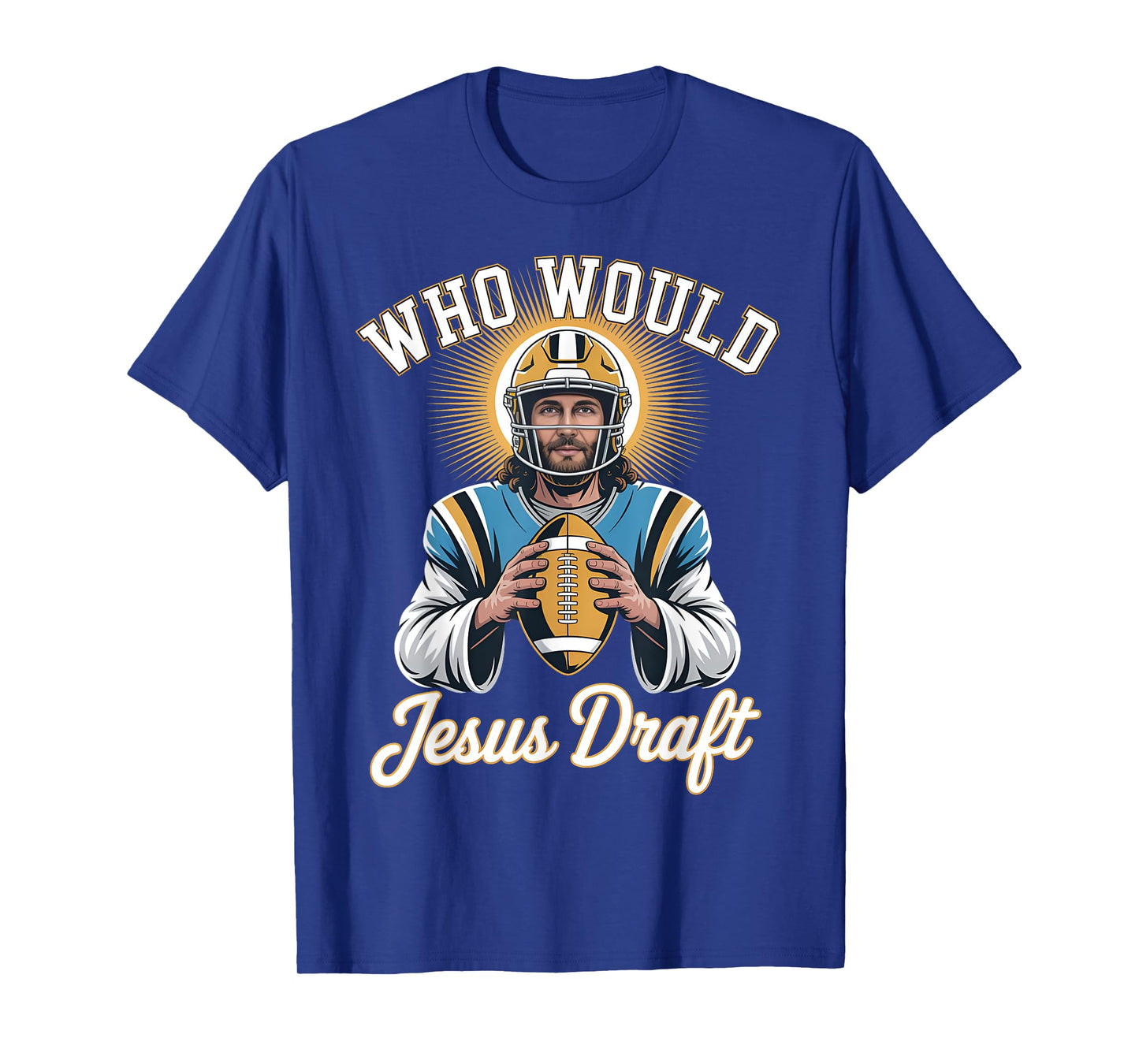 Who Would Jesus Draft Football Player Halo Cross and Bible T-Shirt