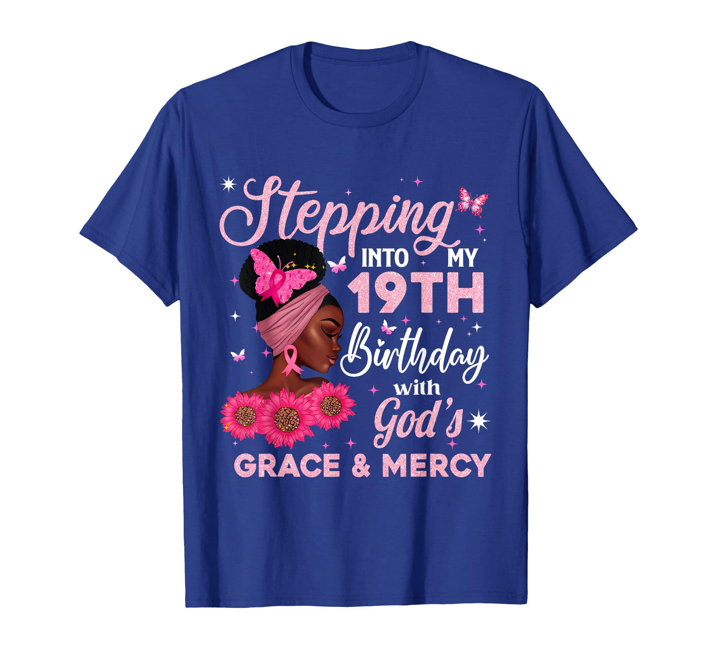 Retro 19th Bday Woman Breast Cancer Butterfly 19 Years Old T-Shirt