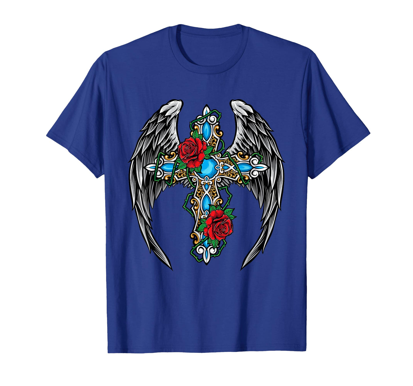 Christian Cross Vintage Rose Flower Cross Wings Religion T-Shirt