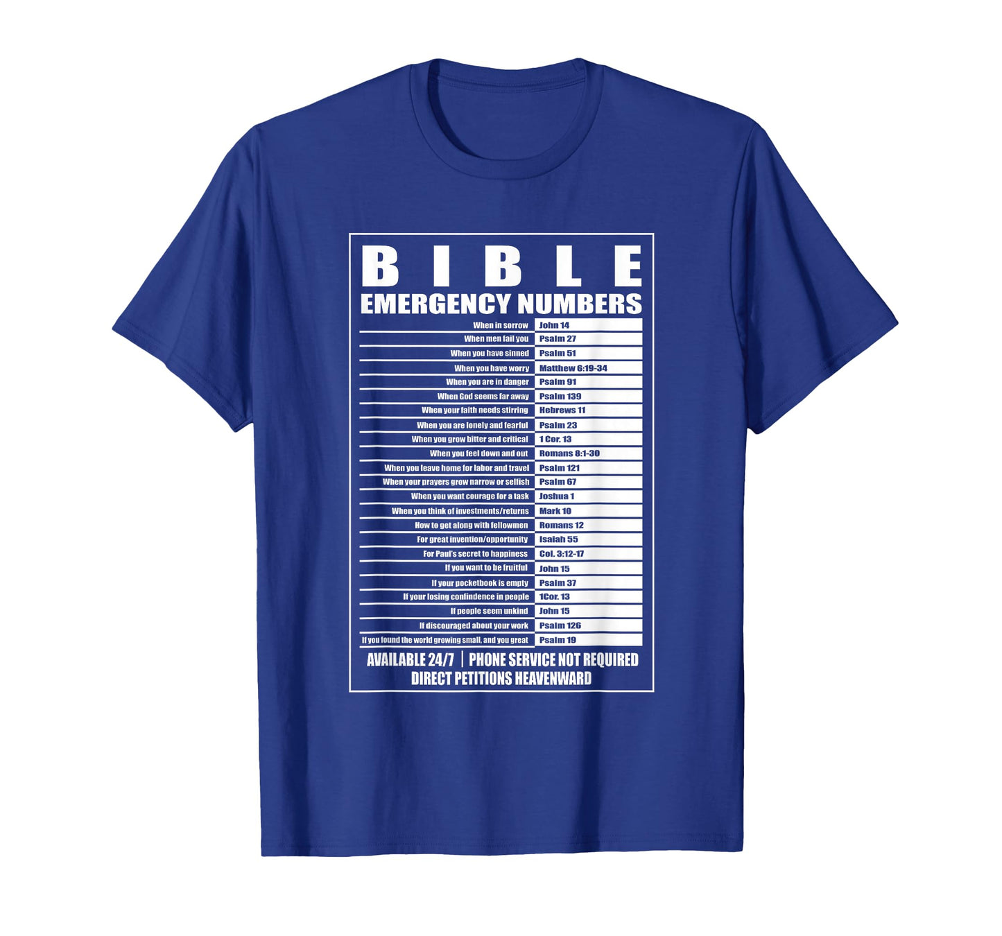 Bible Emergency Numbers Religious Christian T-Shirt