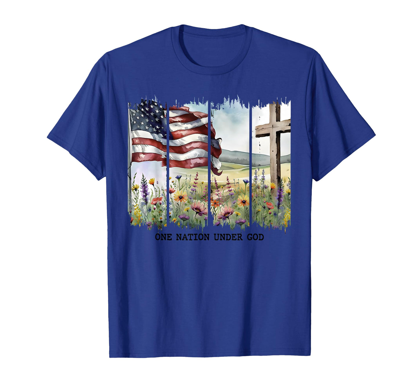 One Nation Under God Jesus Christian Cross Us Flag 2side T-Shirt