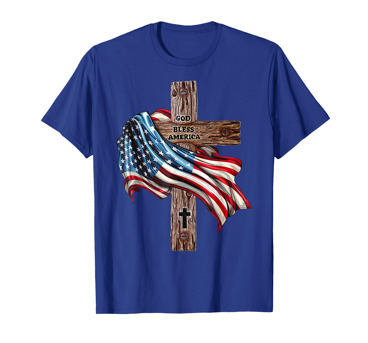 God Bless America Cross American Flag US Patriotic Christian T-Shirt for Women Kids Men