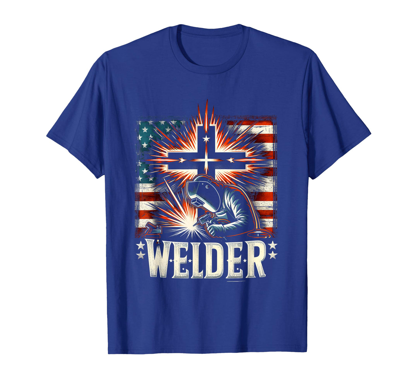 Welder American Flag Welding Faith Cross Christian Weld T-Shirt
