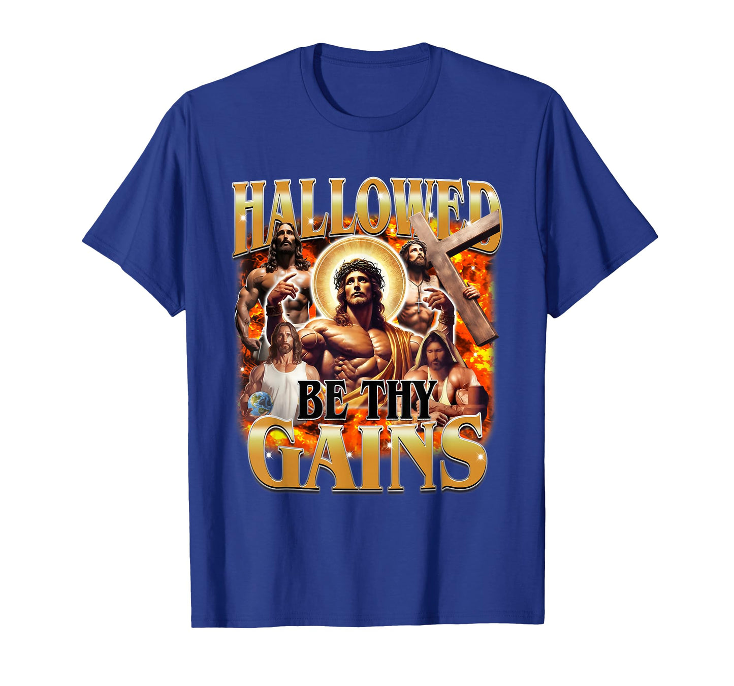 Hallowed Be Thy Gains Vintage Funny Gym Meme Jesus Christian T-Shirt