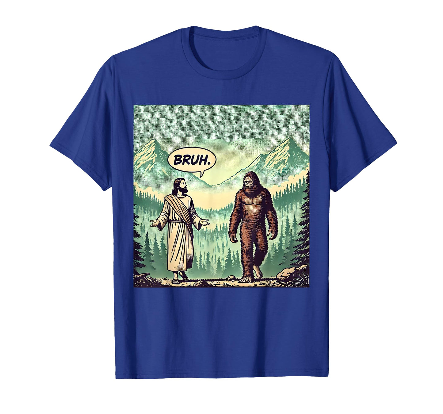 Bruh Meme Funny Jesus Bigfoot Vintage Comic Book Catholic T-Shirt
