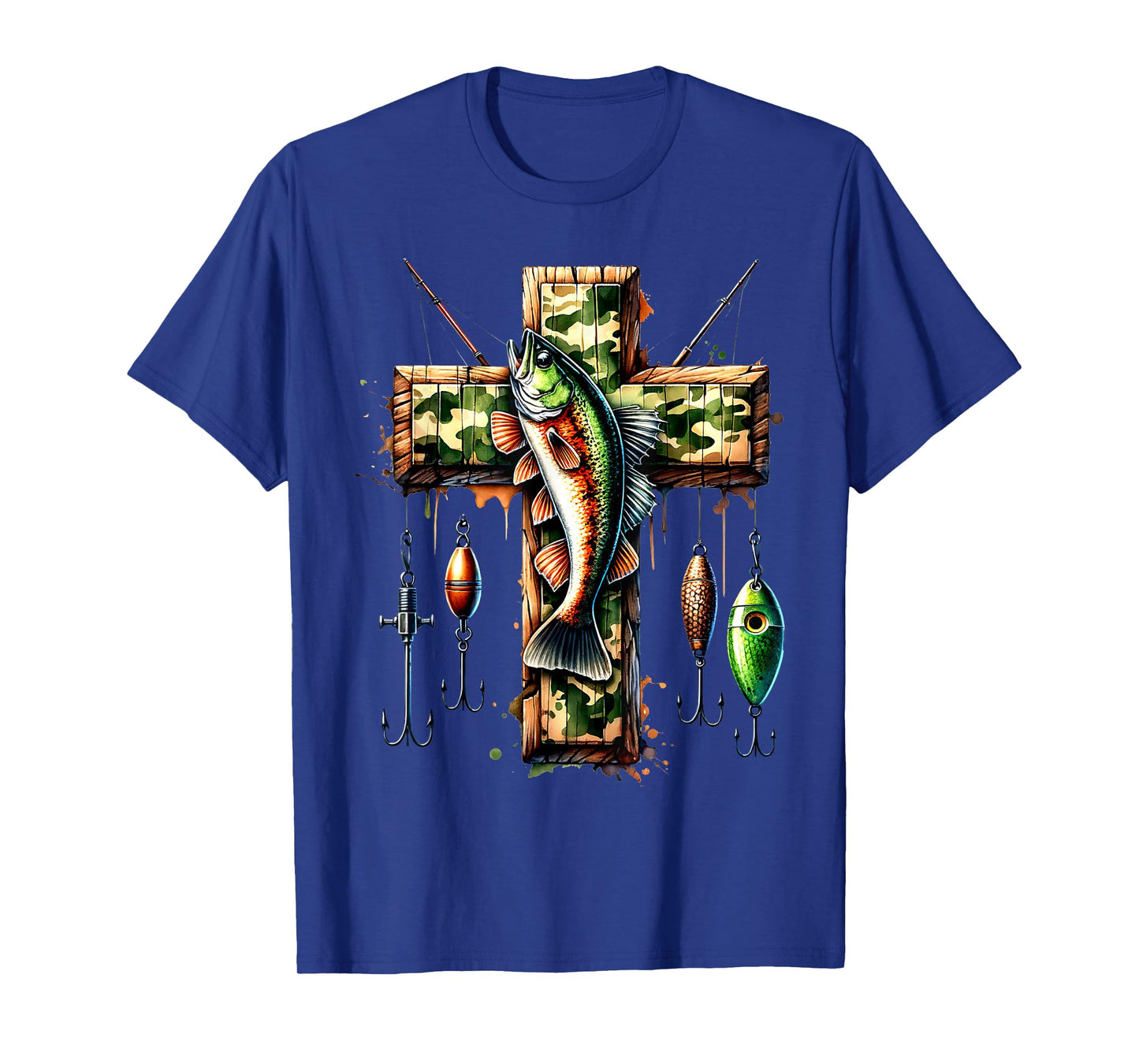 Camo Cross Fishing Faith Christian Fisherman Hunter Hunting T-Shirt