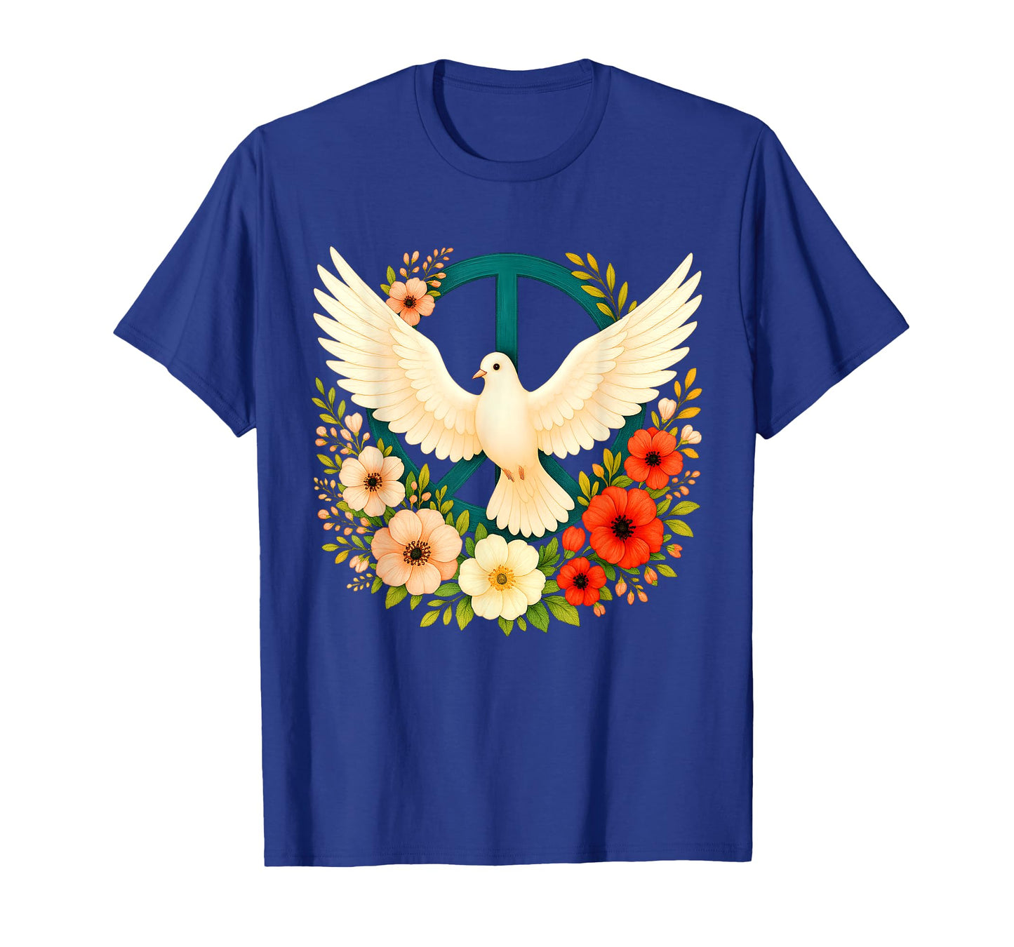Groovy World Peace Day Bird Floral Peace Symbol Day of Peace T-Shirt