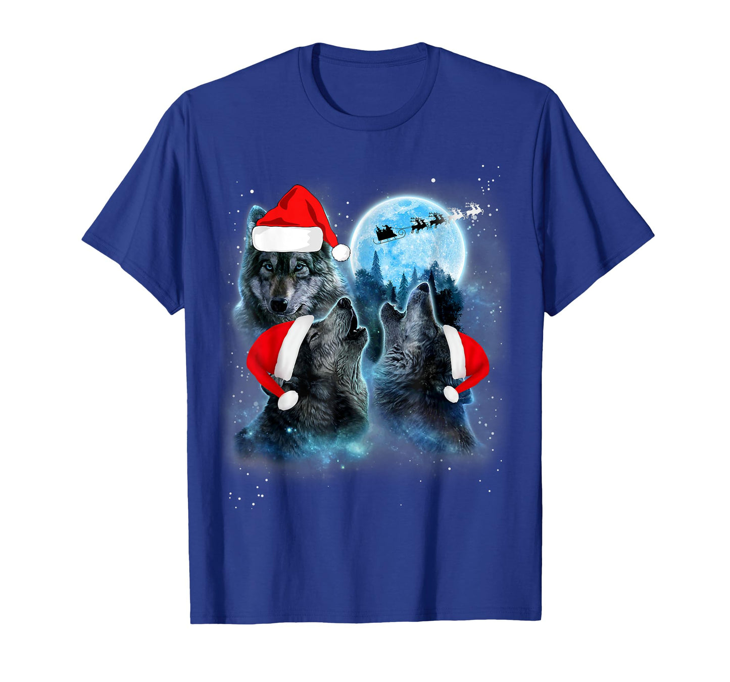 Three Wolves Howling Under Moon Christmas Santa Wolf Lover T-Shirt