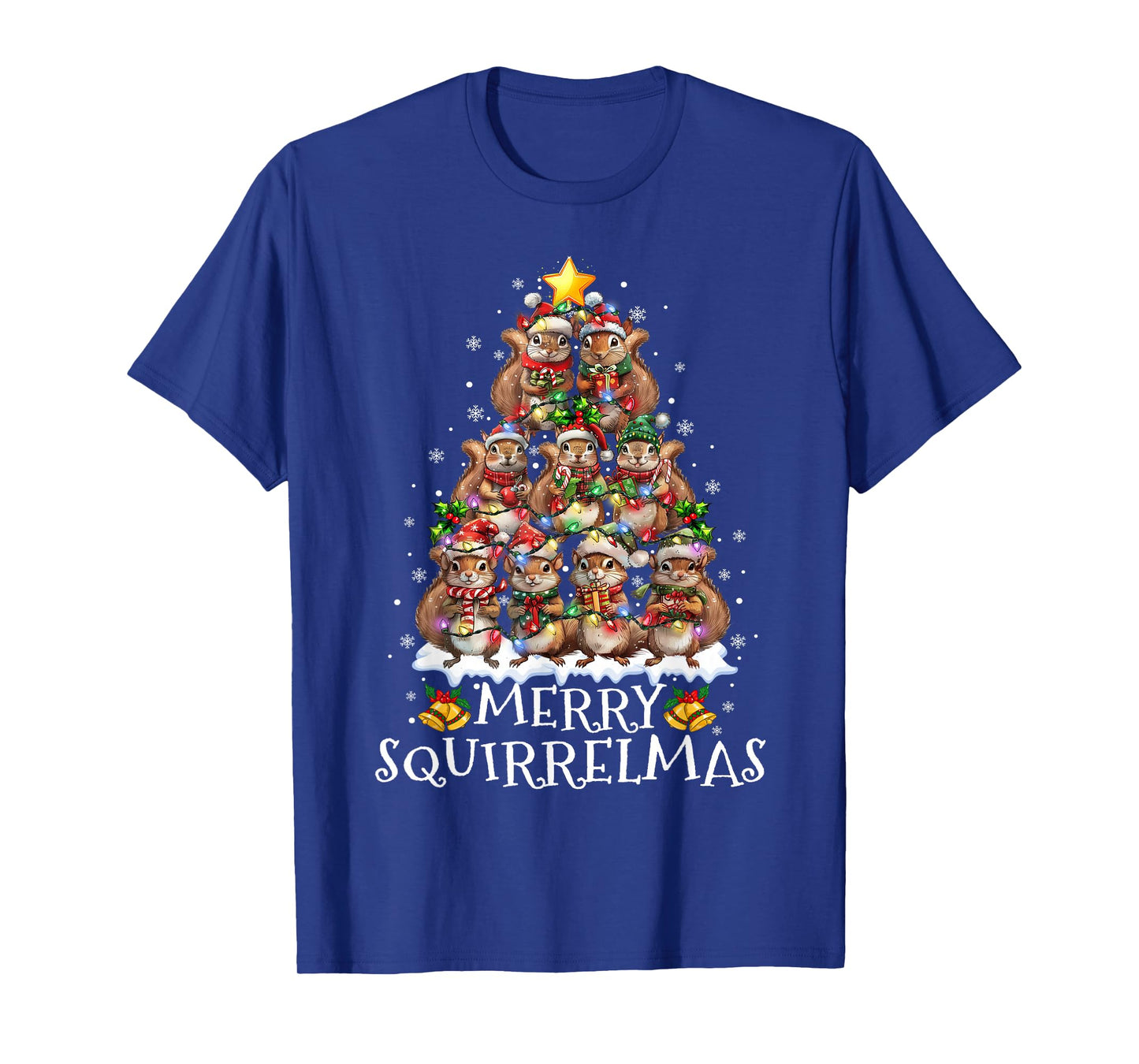 Squirrel Christmas Tree Lights Merry Squirrelmas Santa Xmas T-Shirt