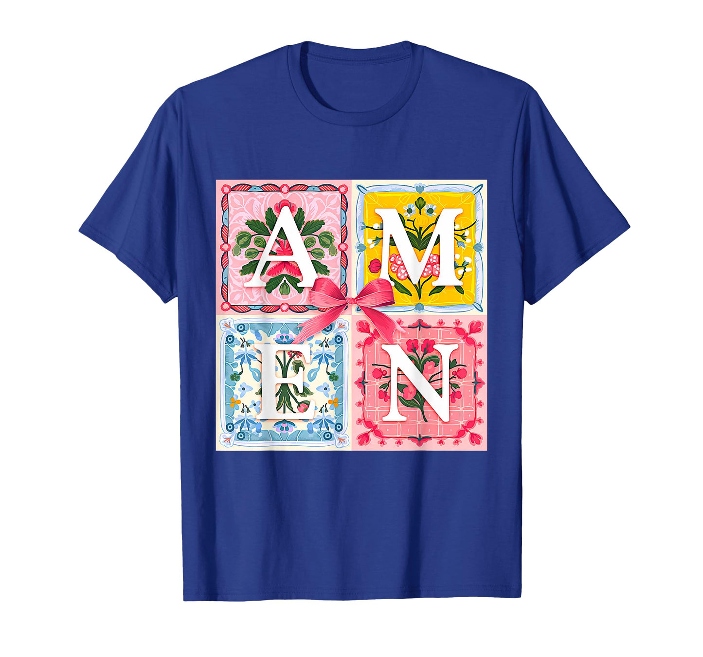 Amen Floral Typography Religious Christian Botanical Art T-Shirt