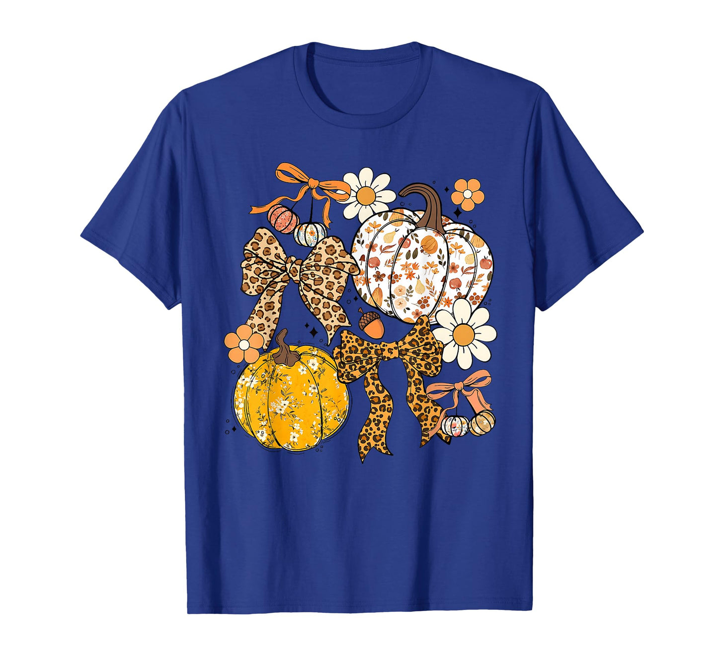 Retro Pumpkin Coquette Bow Fall Autumn Halloween Girl Women T-Shirt