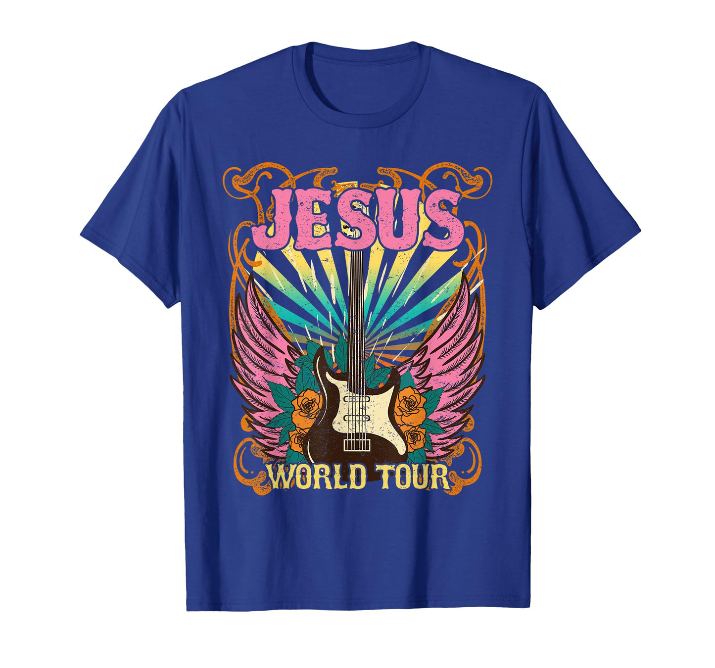 Jesus World Tour Retro 70s 80s Rock Concert Guitar Christian T-Shirt