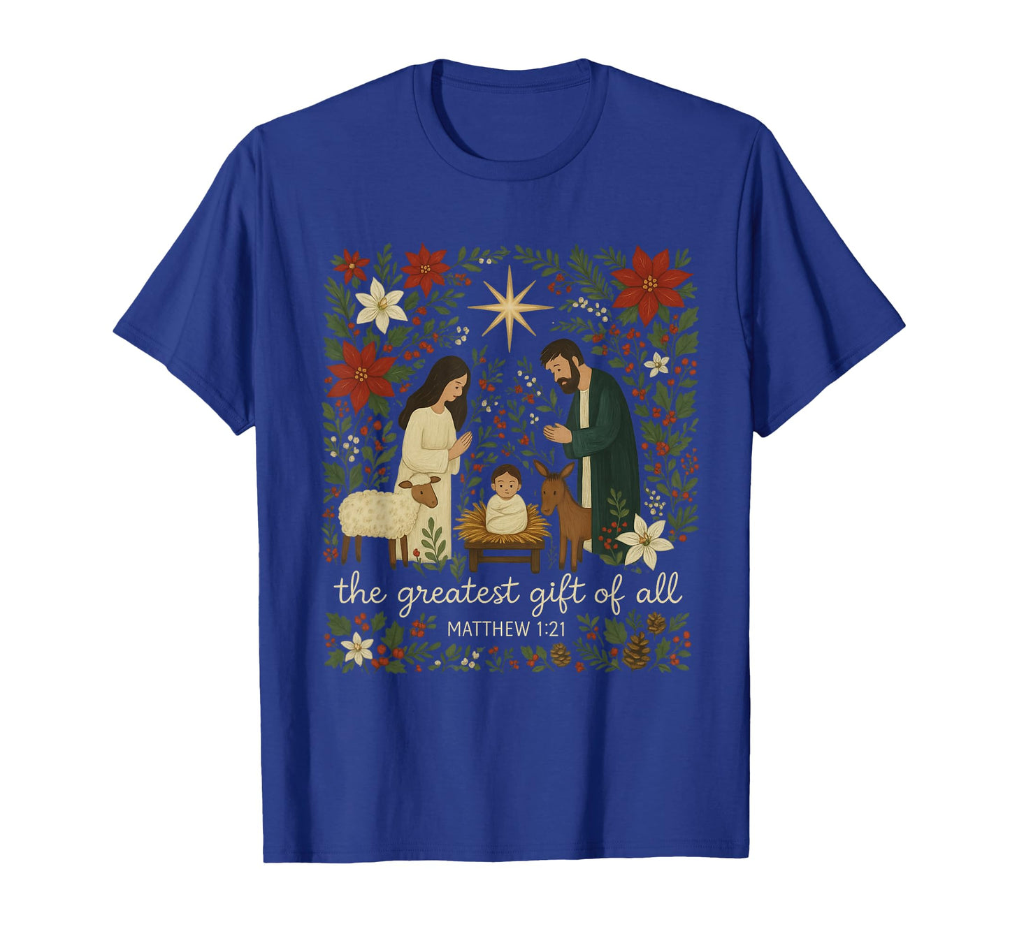 Floral Greatest of All Christian Christmas Nativity Scene T-Shirt