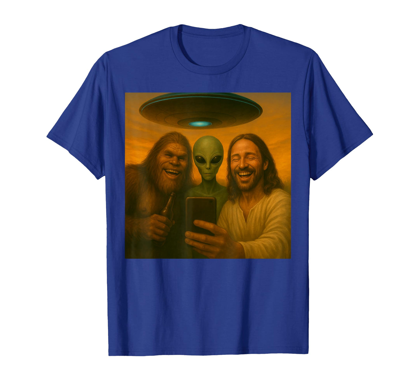 Selfie Bigfoot Jesus Alien - Cryptid Funny Sasquash and UFO T-Shirt