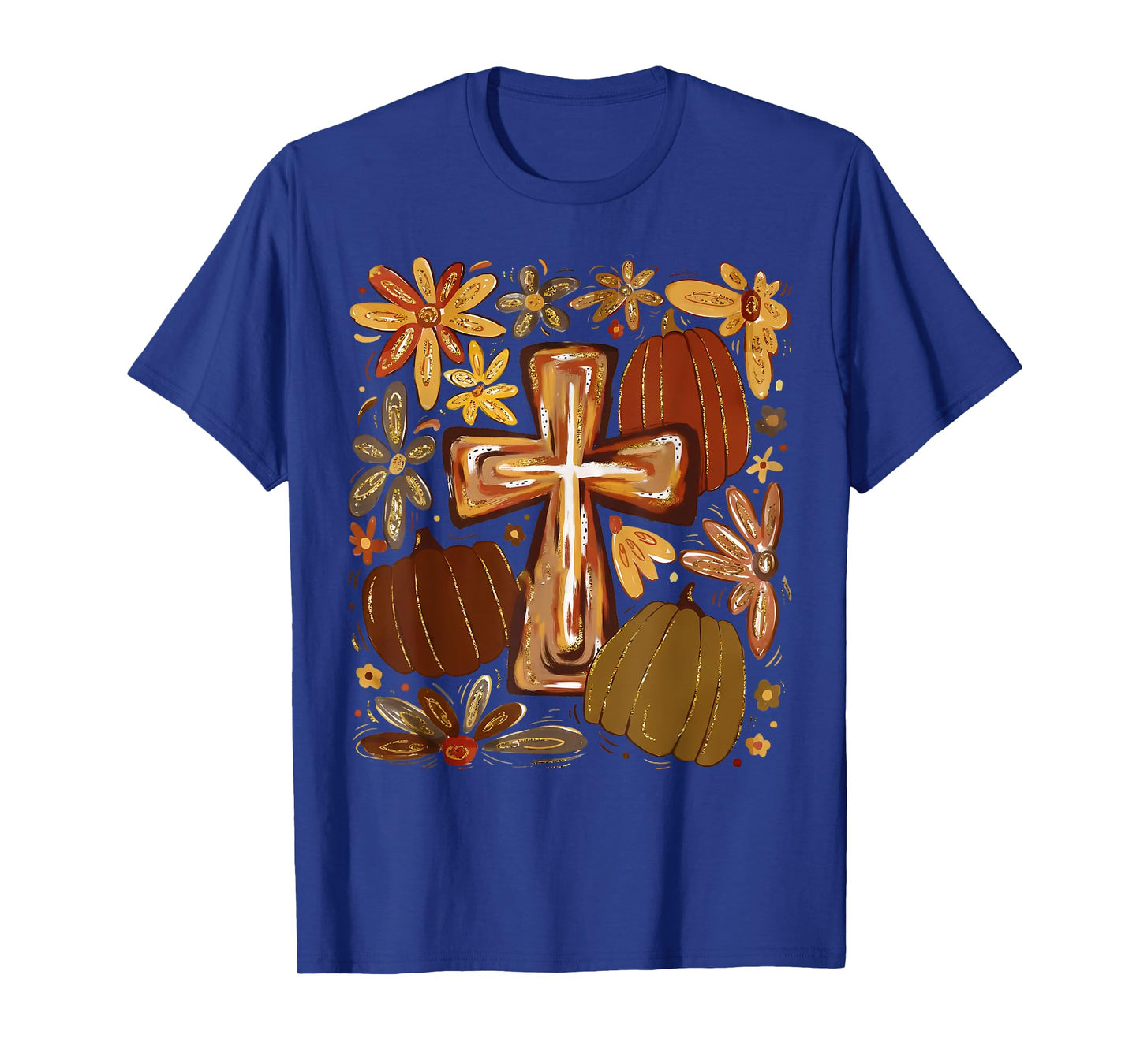 Boho Floral Pumpkin Cross Fall Jesus Christian Faith Autumn T-Shirt