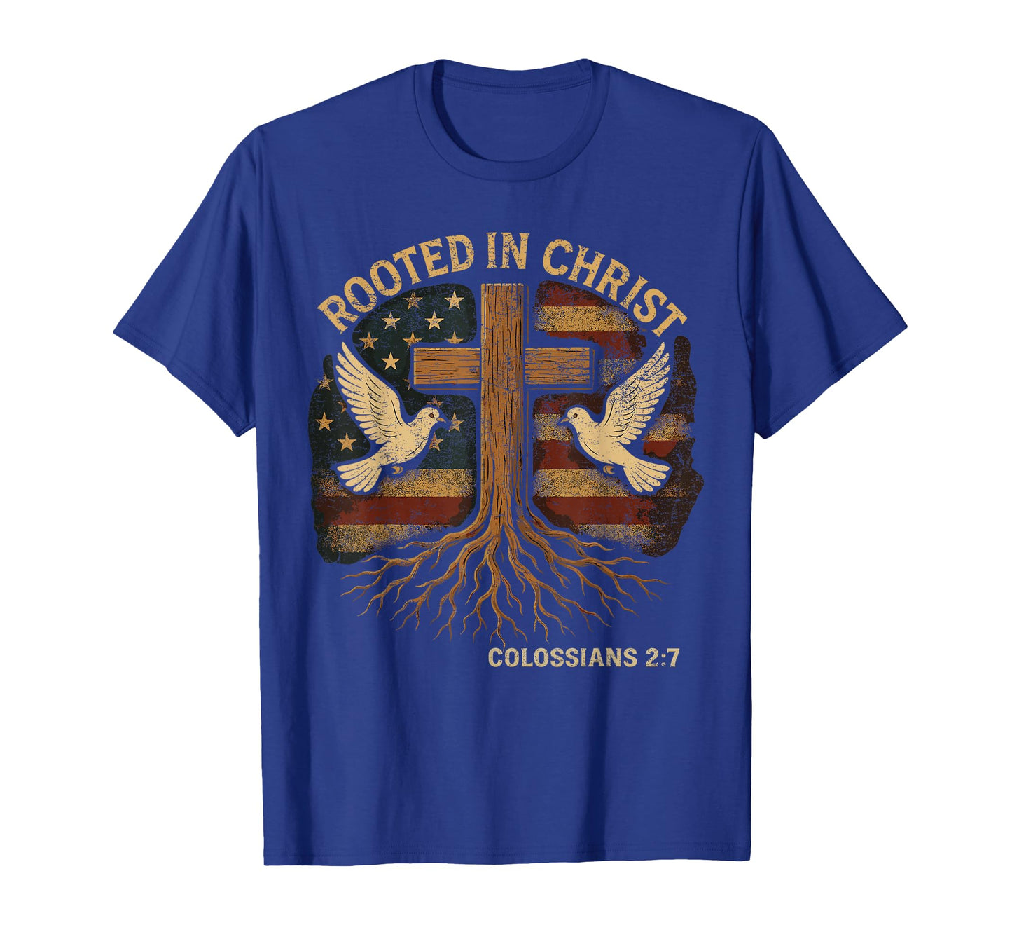 Rooted in Christ Retro Stylish Christian Cross Bible Verse T-Shirt