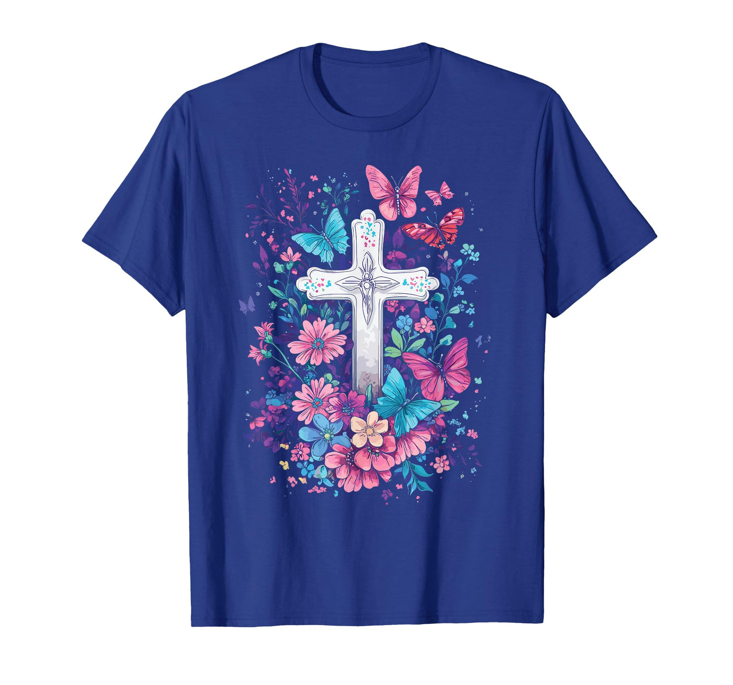 Christian Cross With Floral Butterflies for Easter T-Shirt