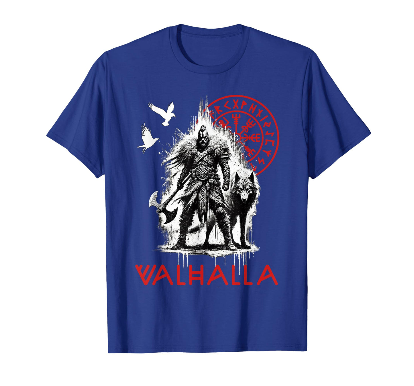 Valhalla Odin Wolf and Raven Viking Runes Norse Compass T-Shirt
