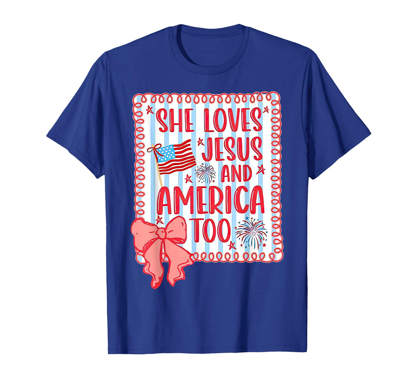 She loves Jesus and America too faith flag fireworks bow T-Shirt