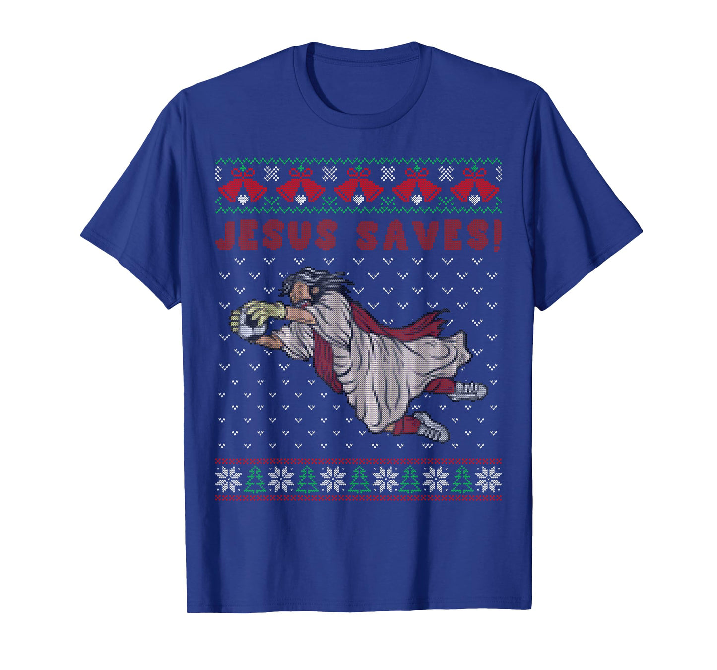 Jesus Saves Football Goalkeeper Goal Ugly Christmas Sweater T-Shirt