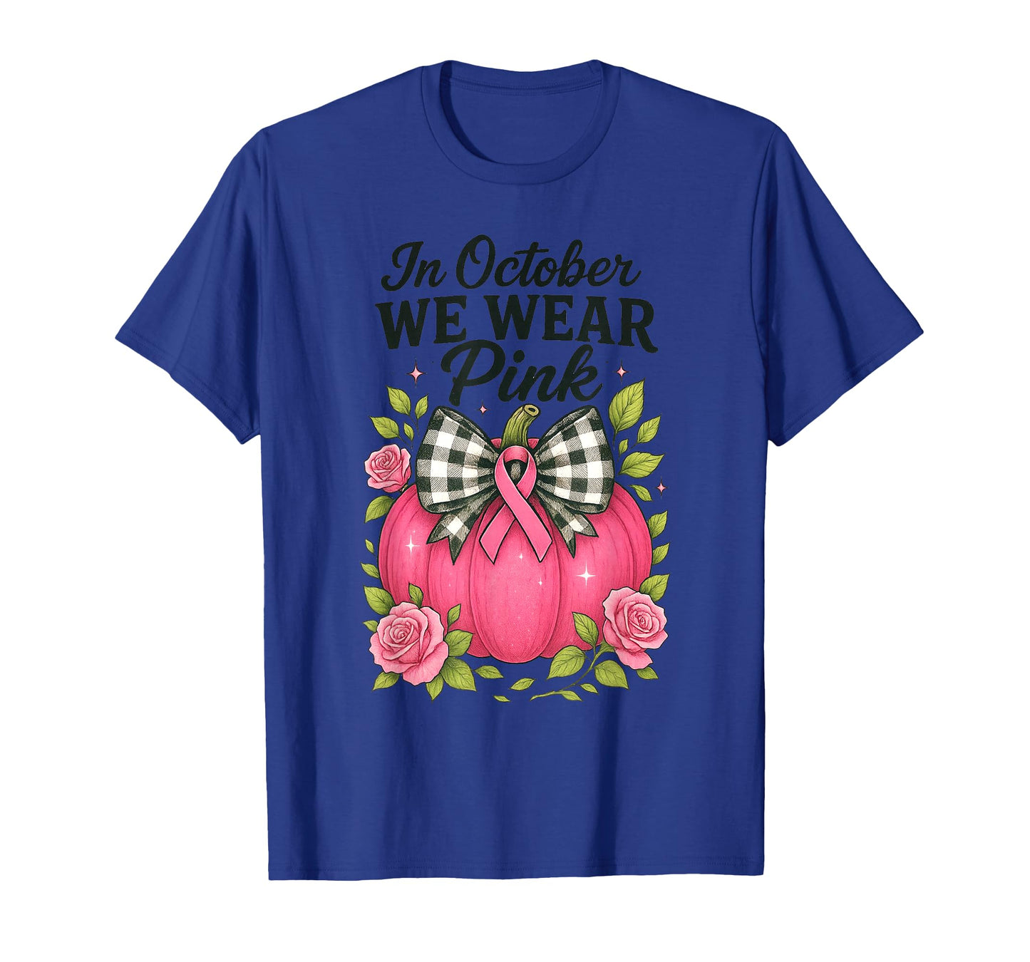 Bow Pumpkin in October We Wear Pink Breast Cancer Awareness T-Shirt