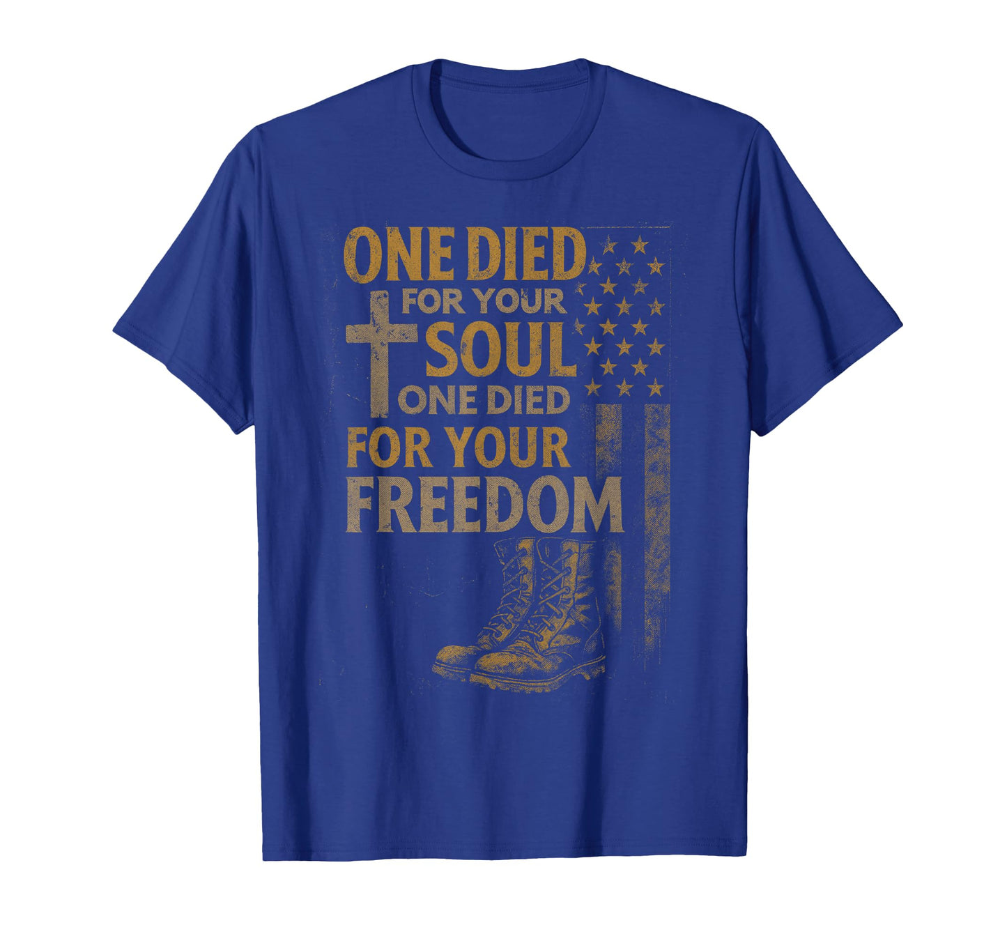 Christian Cross Military Veteran American Flag Faith Freedom T-Shirt