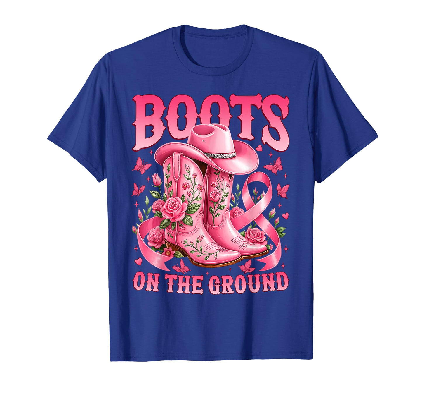 Boots On The Ground Breast Cancer Awareness Pink Ribbon T-Shirt