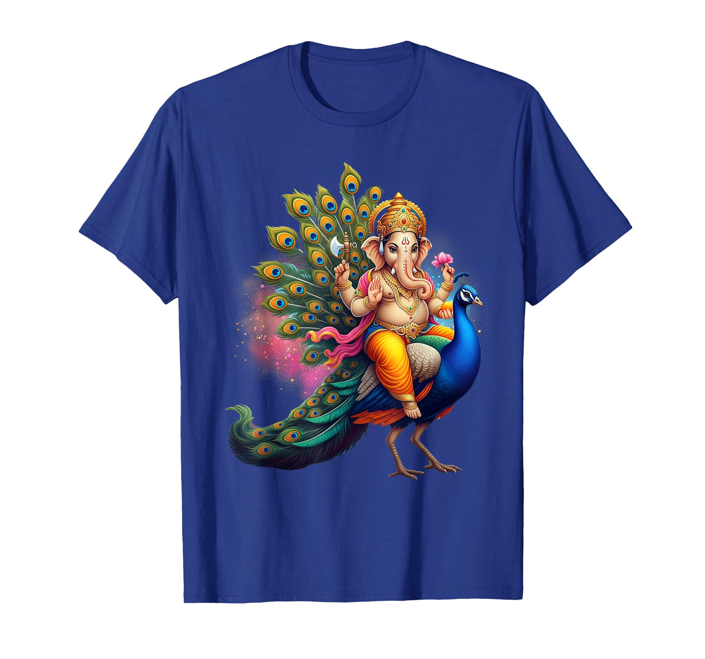 Hindu Elephant God Ganesha Riding Peacock With Ganesh Puja T-Shirt