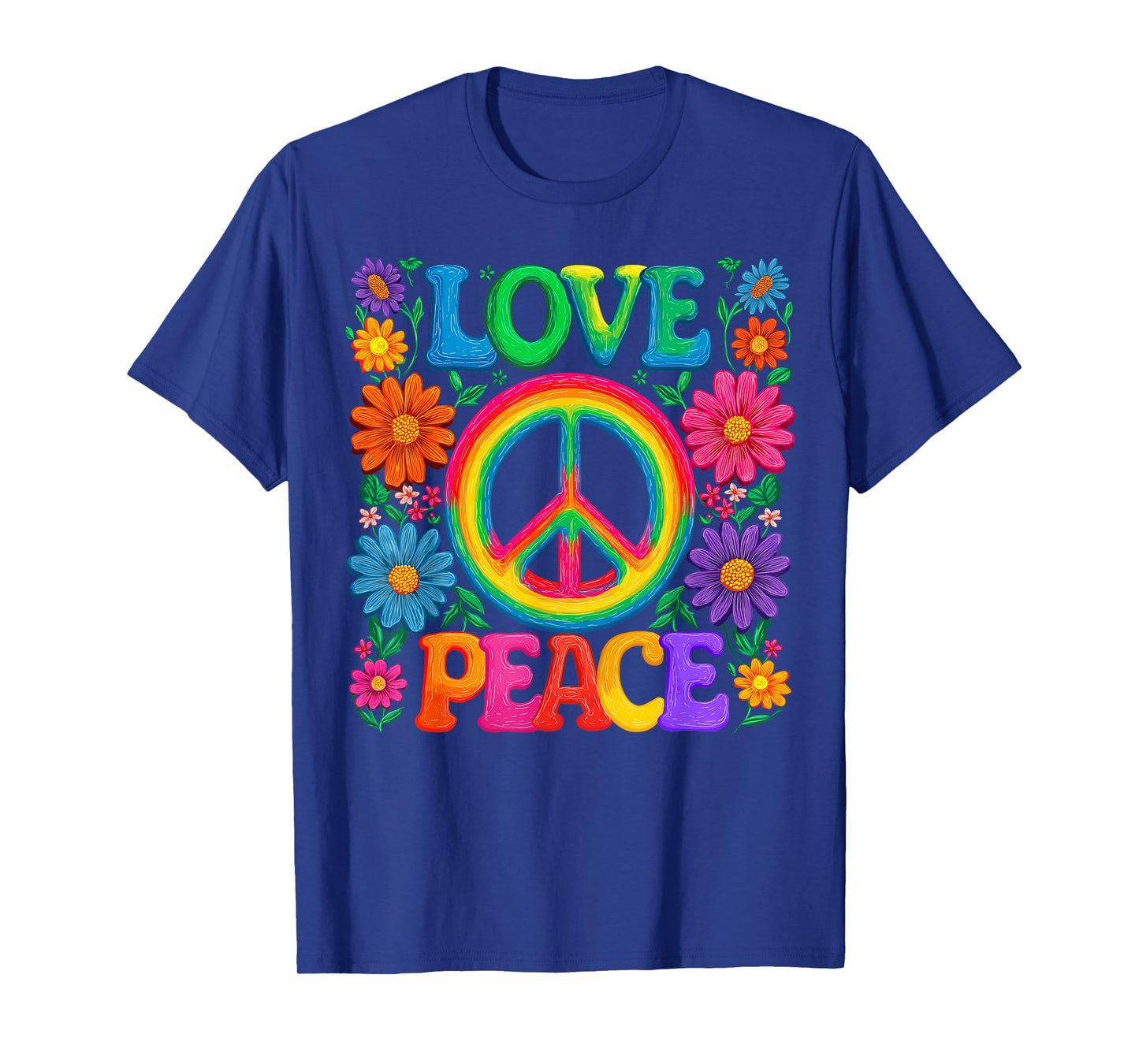 Floral Peace Love Sign Flowers 60s 70s Hippie Costume Party T-Shirt