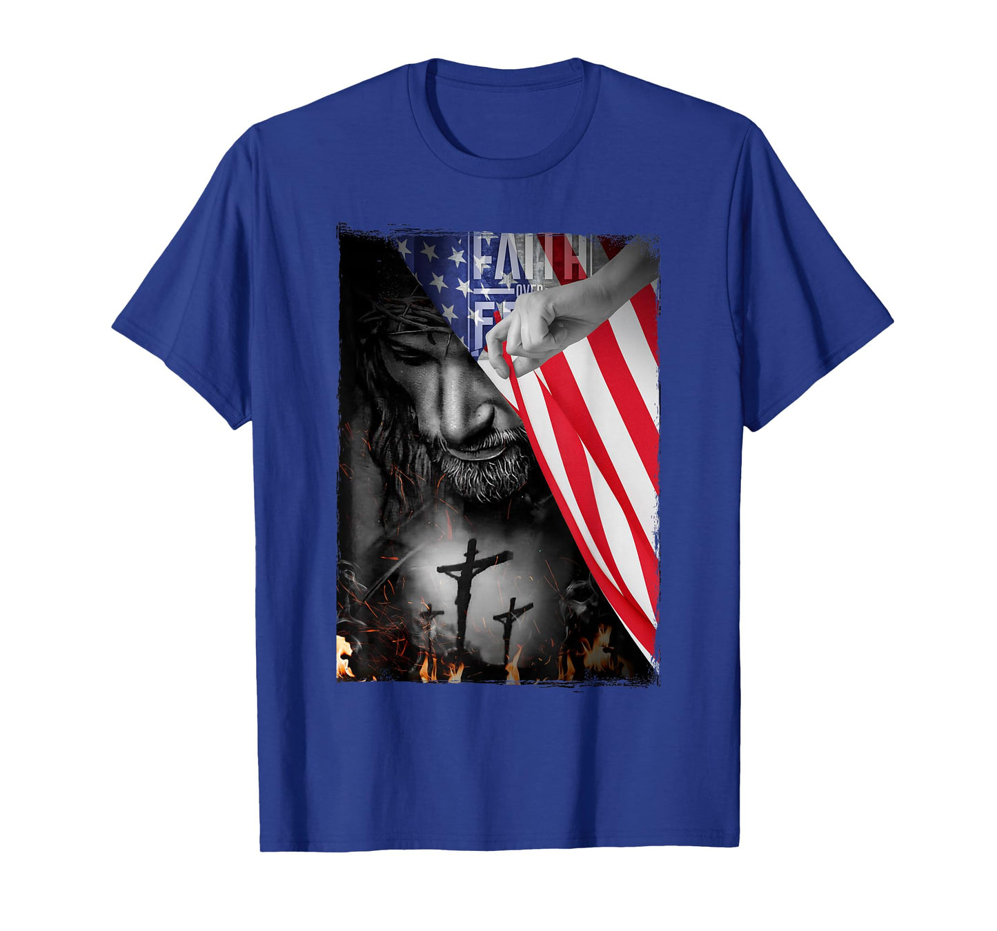 Faith Over Fear, Jesus American Flag Patriot Christian Gift T-Shirt