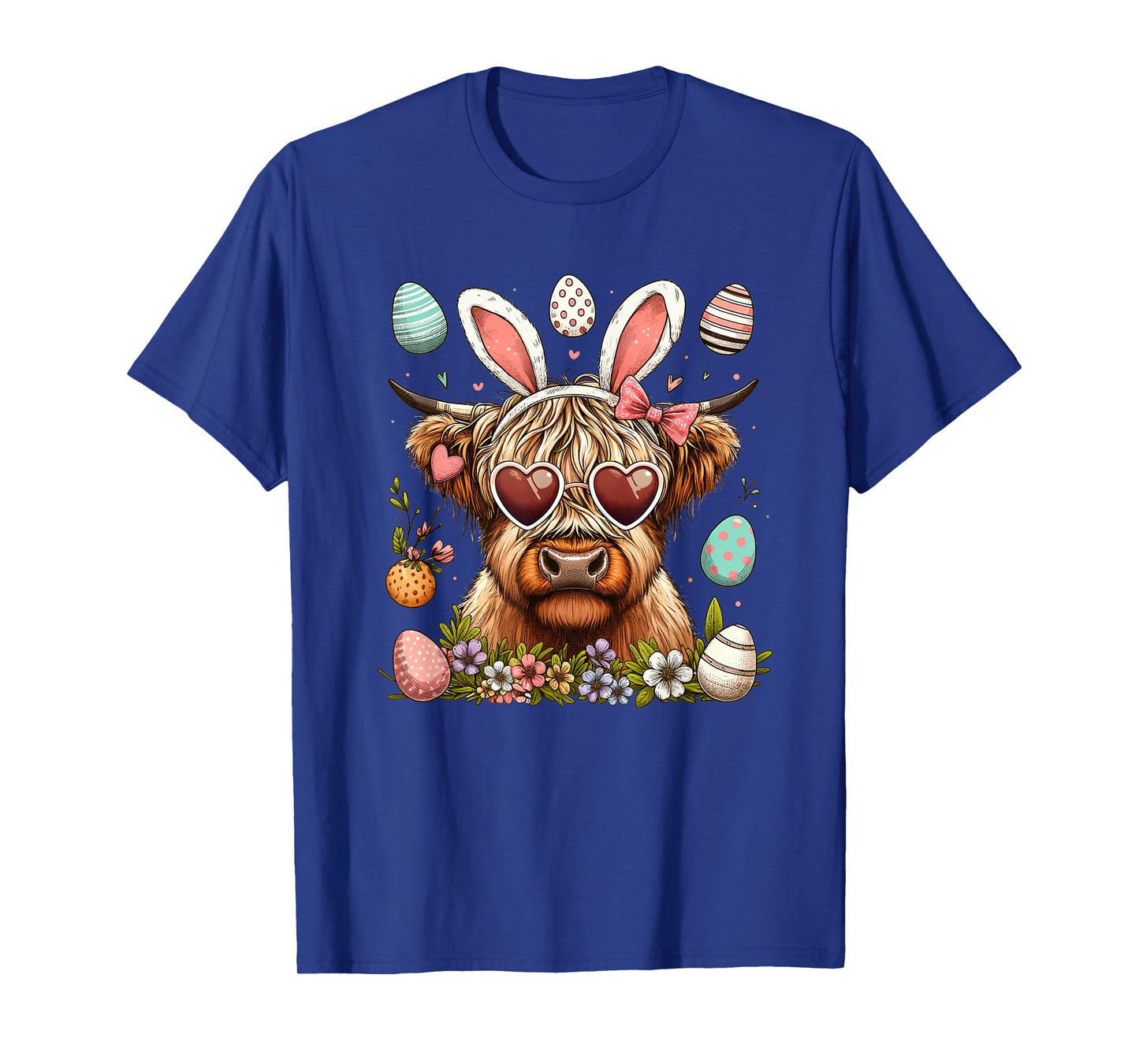 Happy Easter Day Highland Cow Easter Bunny Rabbit Women Kids T-Shirt