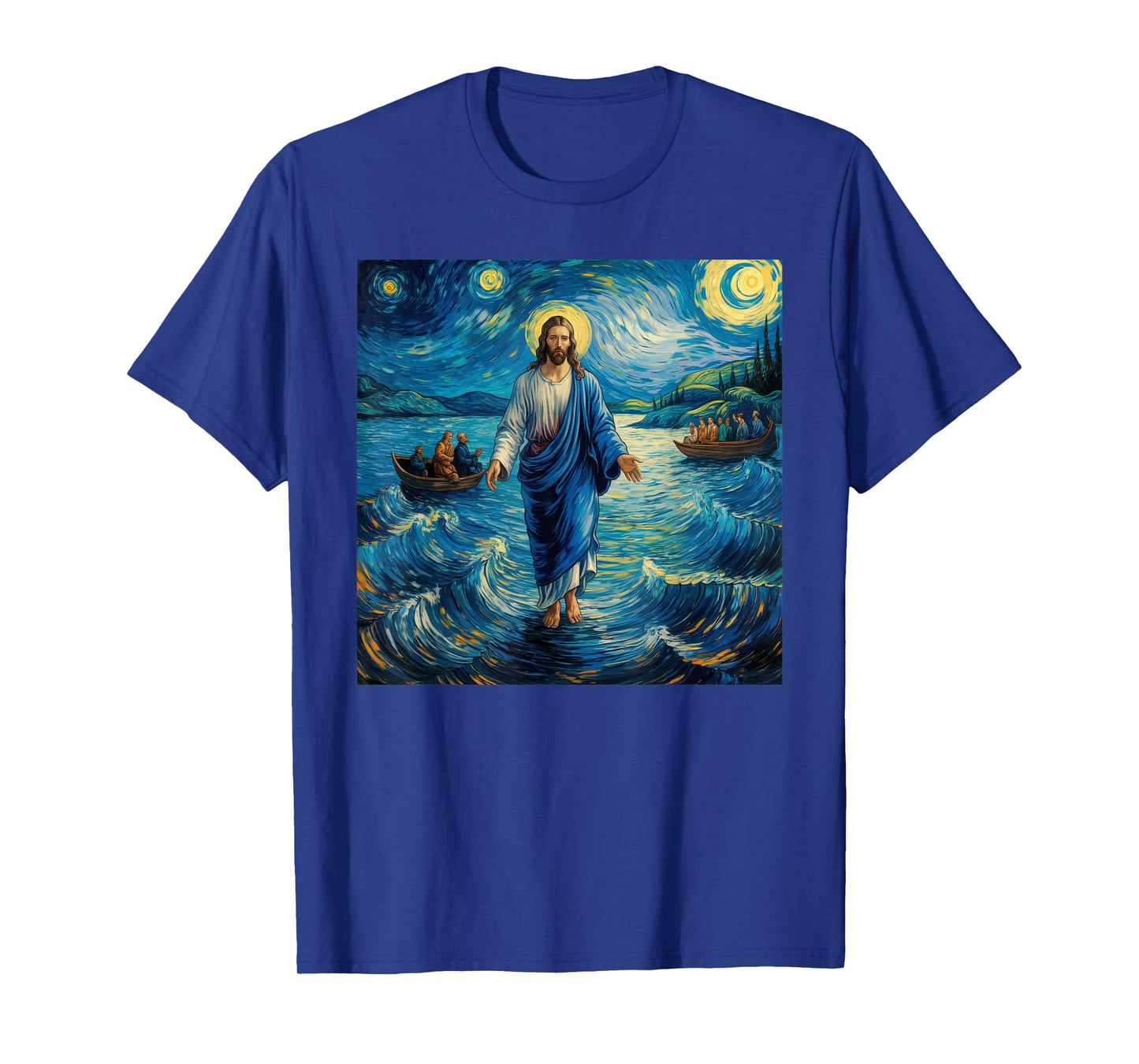 Jesus Walking On Water Van Gogh Starry Night For Christians T-Shirt