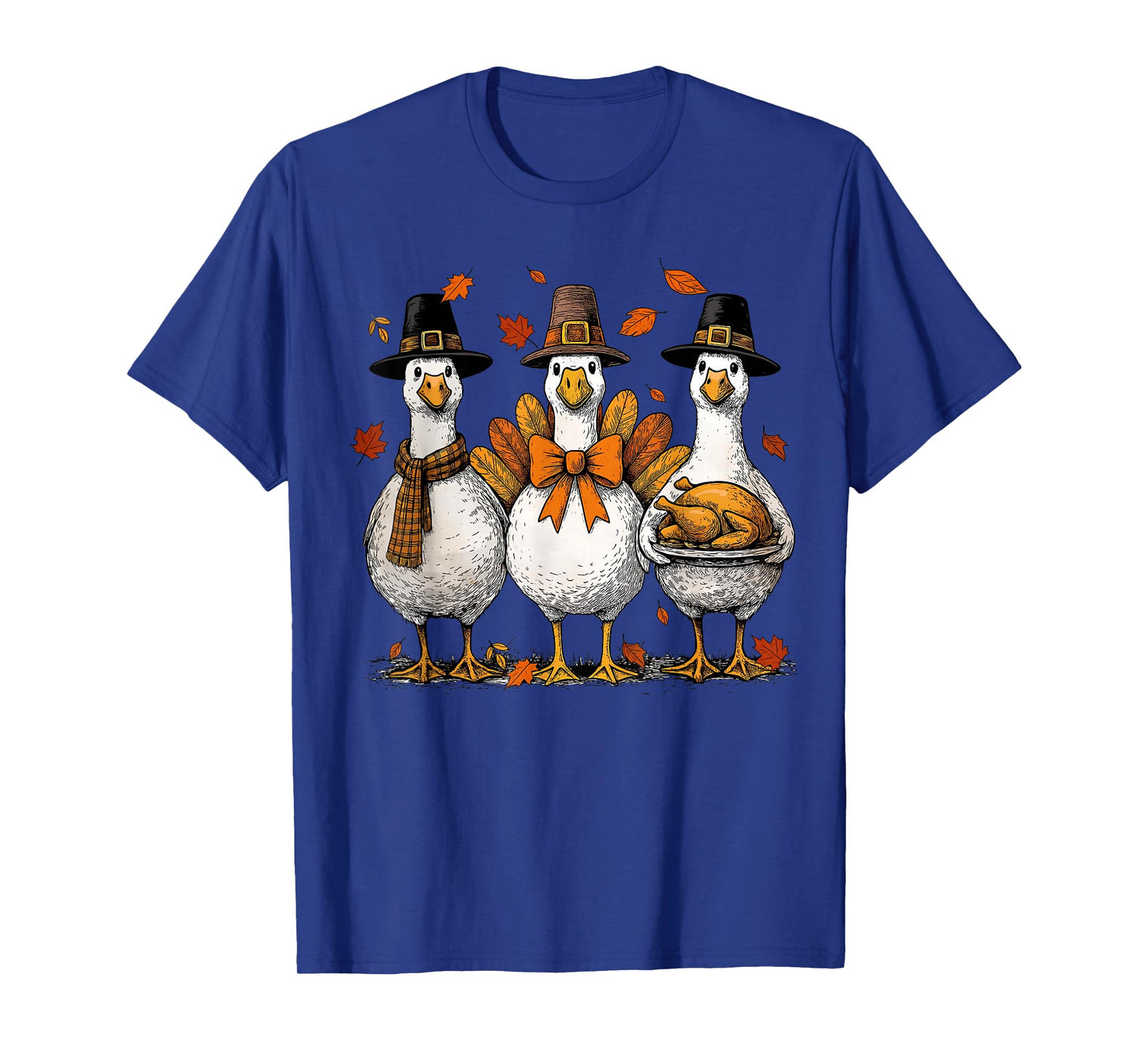 Goose Thanksgiving Goose Fall Leaves Autumn Turkey T-Shirt