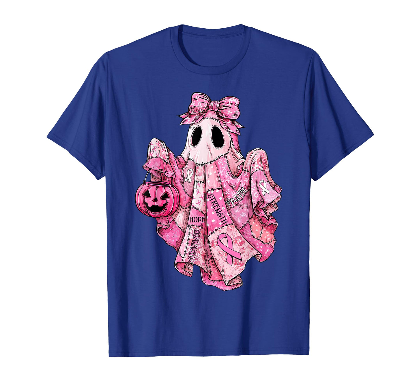 Breast Cancer Awareness Ghost Patchwork Pink T-Shirt