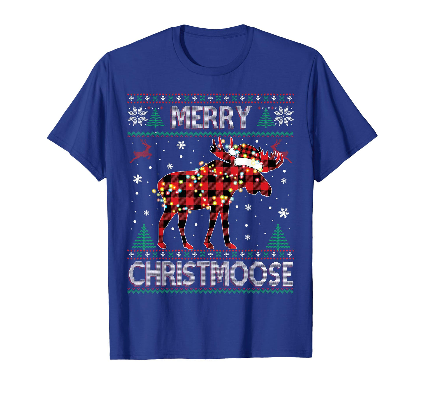 Merry Christmoose Christmas Moose Red Plaid Ugly Sweater T-Shirt