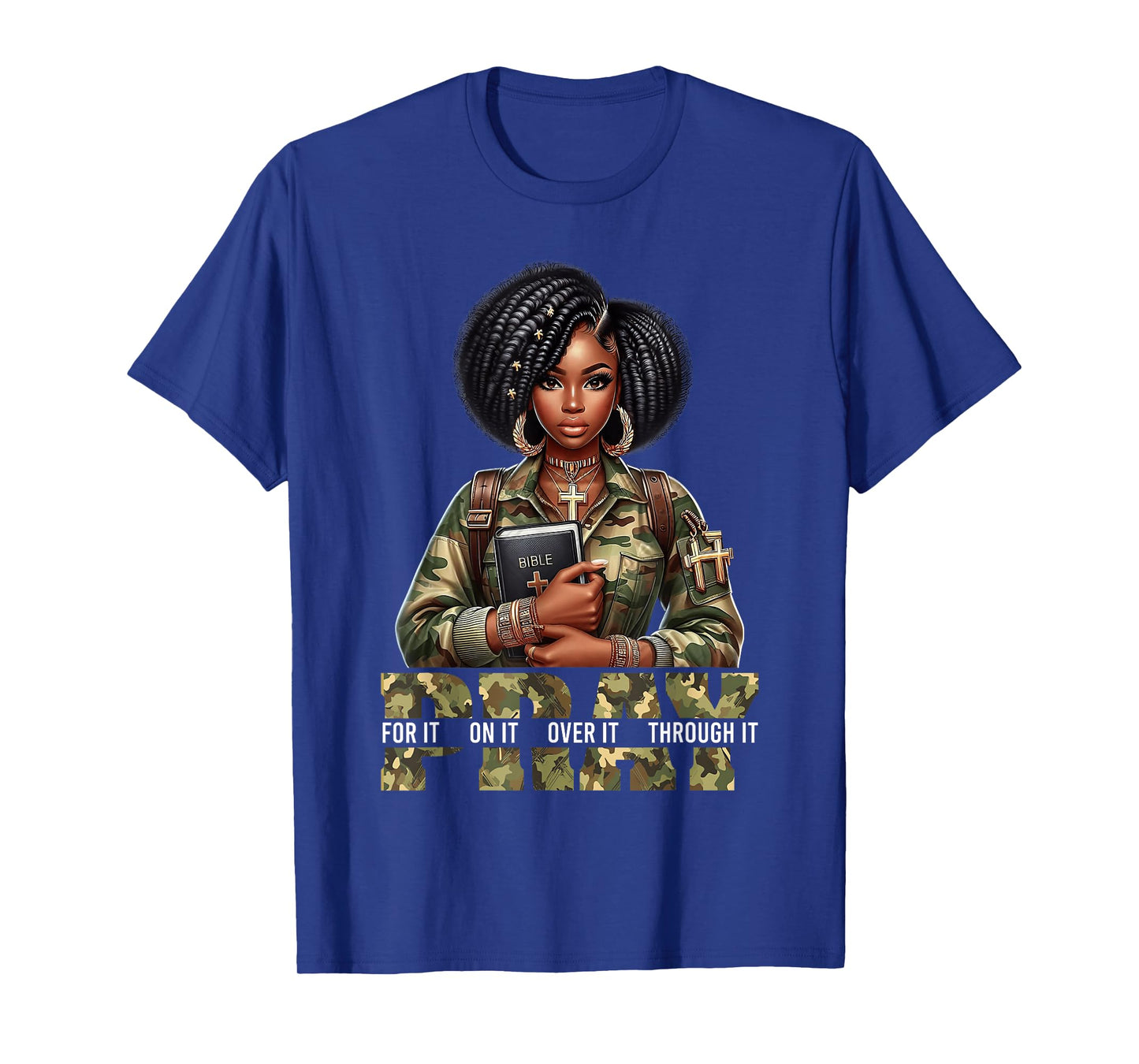 Pray On It Pray Over It Black Woman Afro Christian Sayings T-Shirt