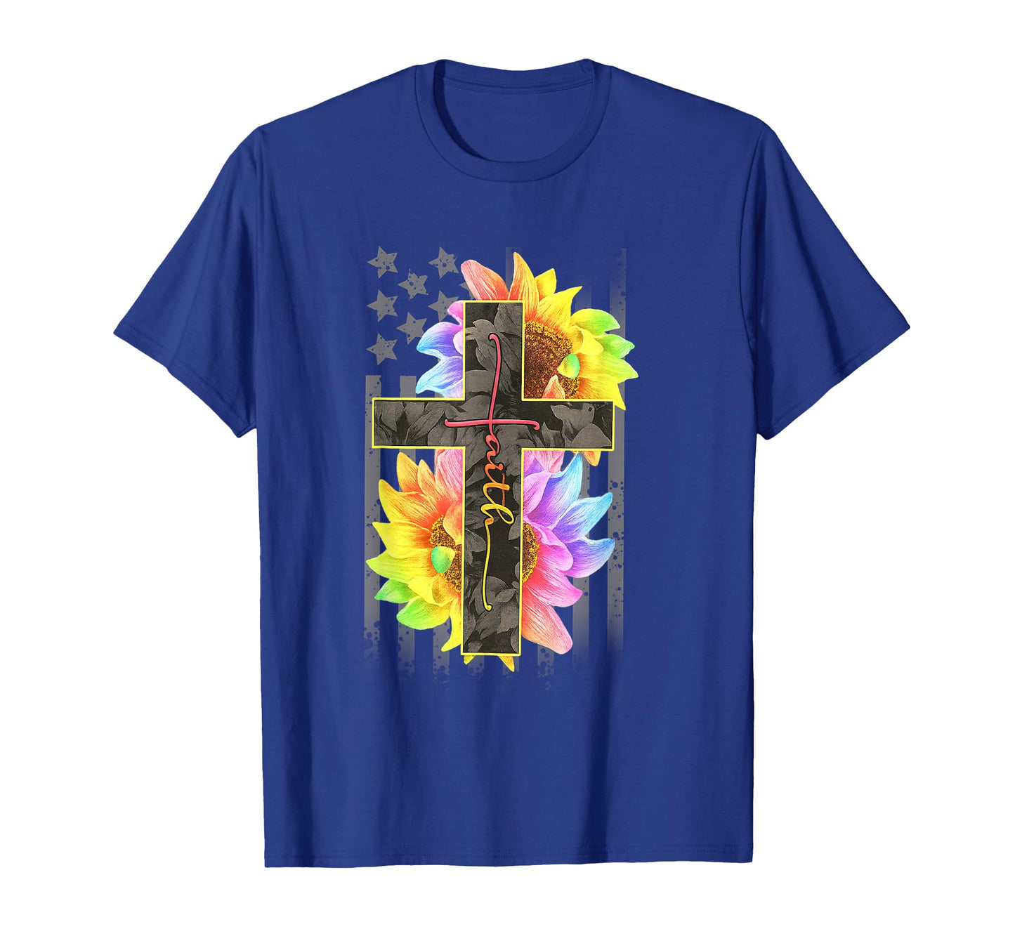 Faith Cross Rainbow Sunflower USA Flag Christian Inspiration T-Shirt