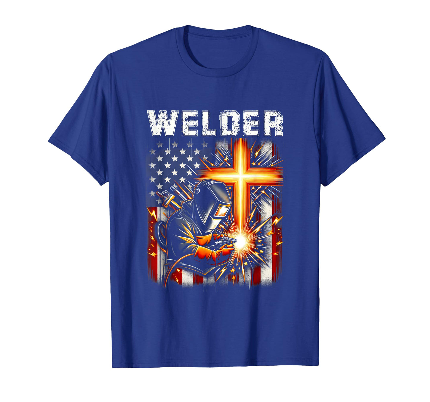 Welder American Flag Welding Faith Cross Christian Religious T-Shirt